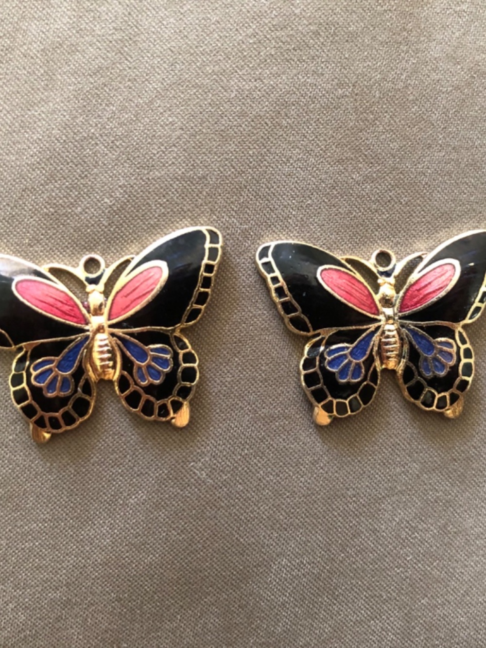 Enamel Guilloche Butterfly Earring Pendants - Picture 2 of 5